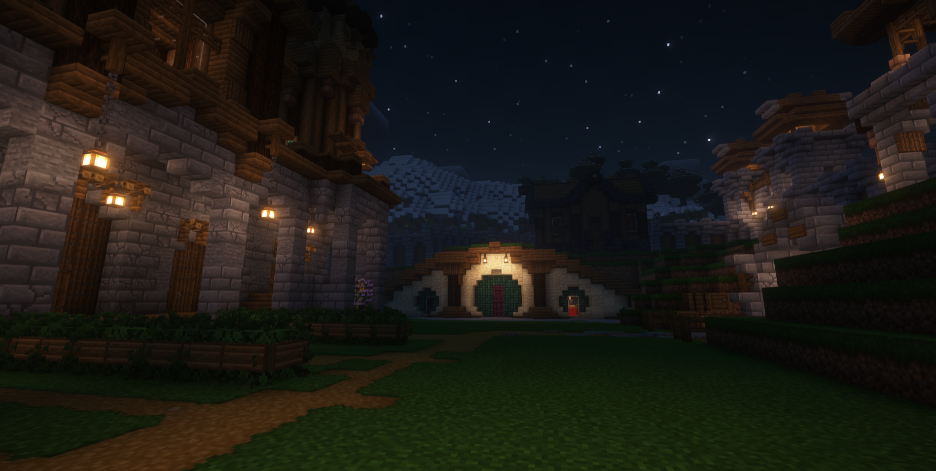 Hobbit hole village at night
